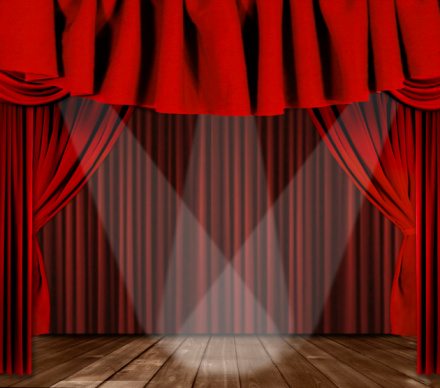 Stage Drapes With 3 Spotlights Focused Center Stage