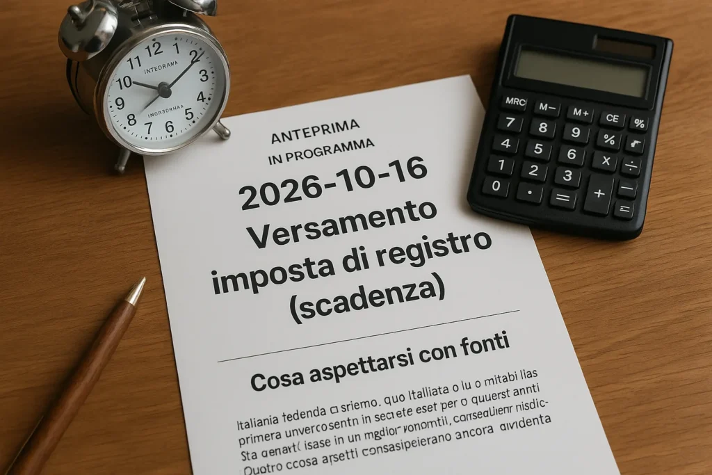 Imposta di registro: versamento in scadenza il 16 ottobre